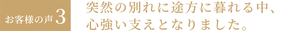 お客様の声3「突然の別れに途方に暮れる中、心強い支えとなりました。」